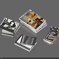 Stack of Various Books and Magazines with Different Covers on Gray Background 3d model