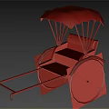 Traditional Rickshaw With Black Canopy Red Seat Black Frame White Wheel Rims And Yellow Footrests