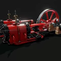 Red Steam Locomotive Model With Large Wheels And Mechanical Parts On Black Background