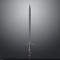 Medieval Sword With Steel Blade Ornate Hilt Guard Standing On Dark Background With Reflection