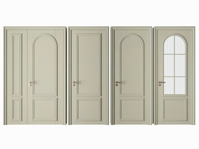 Light Beige Hinged Doors With Various Panel Designs And Glass Insert 3d model