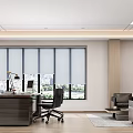 Modern Office Interior Design With Wooden Desk Office Chairs Sofa And Large Windows