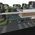 Modern Urban Architectural Complex With Multi Level Structures Greenery And Pedestrians 3d model