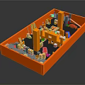 Orange Box Containing Miniature City Model With 3D Architectural Elements And Urban Landscape 3d model