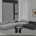 Light and Dark Gray Sectional Sofa with Cushions Coffee Table Green Window View and Rug