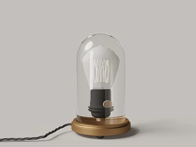 Modern Table Lamp With Transparent Glass Shade Gold Base And Vintage Bulb Design 3d model