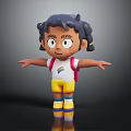 Cute Kids 3D Cartoon Character With Rainbow T Shirt Yellow Shorts And Red Backpack
