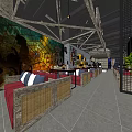 Bar Interior Design With Stained Glass Window Red Sofas Wooden Structures And Green Plants