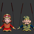 Traditional Folk String Puppets In Colorful Costumes With Decorative Hats And Strings