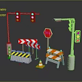 Traffic Safety Equipment With Stop Sign Cones Barriers And Signal Lights