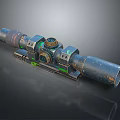 Dark Worn Scope With Green Glowing Elements And Gear Structure Design