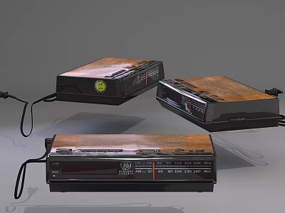 Vintage Headphone Audio Players With Wooden Panels Black Bodies And Retro Design 3d model