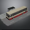 Red And White Bus At Urban Bus Stop With Shelter And Platform