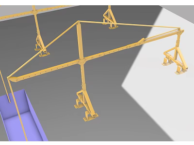 Industrial Equipment Yellow Metal Frame Support Structure With Mechanical Components Design 3d model