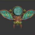 Mechanical Insect With Transparent Wings Green Orange Leaf And Flower Decorative Design