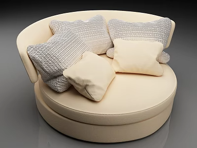 Round Beige Sofa Featuring Soft Cushions And Gray Beige Decorative Pillows 3d model
