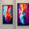Vibrant Abstract Paintings With Colorful Ink Swirls And Black Frames On Wall