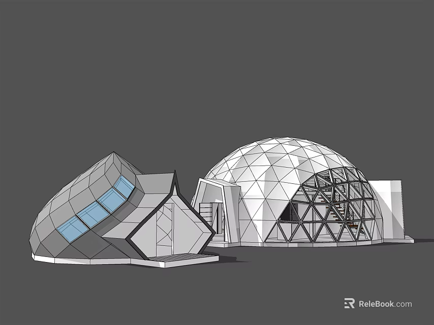 Contemporary Architectural Design With Geometric Dome Polygonal Structure Glass Elements And Steel Frame 3d model 