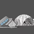 Contemporary Architectural Design With Geometric Dome Polygonal Structure Glass Elements And Steel Frame