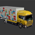 Yellow Truck With Colorful Square Patterns On Trailer And Reflective Surface 3d model