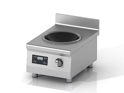Stainless Steel Kitchen Appliance With Round Heating Plate Control Knob And Digital 3d model
