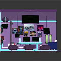 Creative Purple Room Model With Fearless Sign Sofa Ladder And Neon Lighting