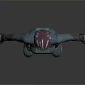 Woman in futuristic sci-fi costume with helmet green top and gray pants
