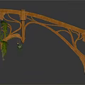 Wooden Architectural Structure With Intricate Carved Details And Hanging Vines