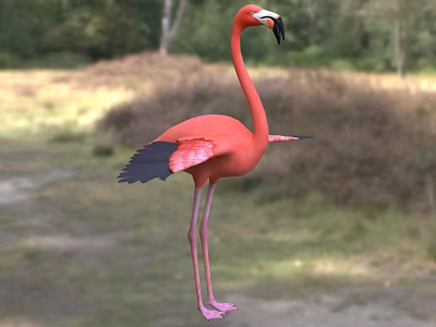 Red Reptile Standing On Grassland With Trees And Bushes Background 3d model