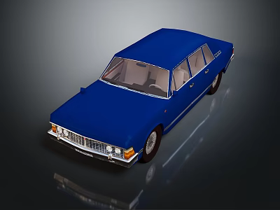 Classic Blue Vintage Sedan With Sleek Body Lines And Retro Front Headlights 3d model