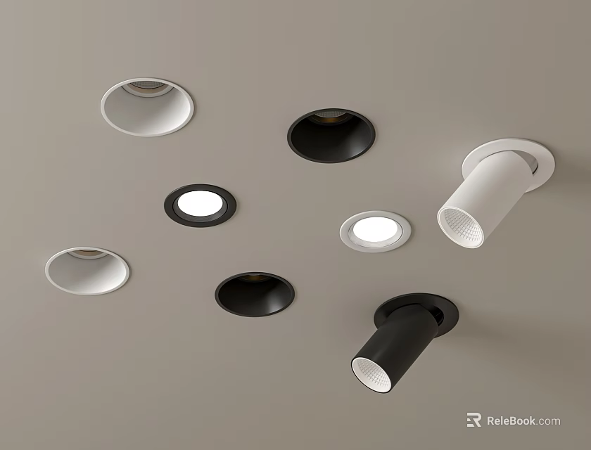 Modern Recessed and Spotlights in Black White Design for Home Ceiling Lighting Decor 3d model 
