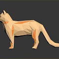 Geometric Cat Sculpture In Light Brown With Orange Accents On Black Reflective Surface
