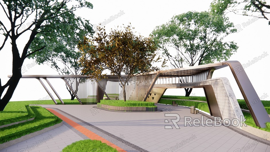 New Chinese Style Corridor Frame Folding Line Landscape model