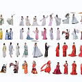 Group of People in Traditional Ancient Costumes with Various Styles and Colors