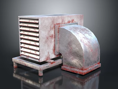 Rusty Industrial Metal Equipment With Louvered Panel And Curved Component On Stand 3d model