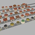 Small House Models With Various Roof Designs And Different Structures Arranged On Blue Background
