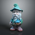 Fantasy Game Movie Character Gnome With Green Hat White Beard Holding Blue Bird Red Shoes