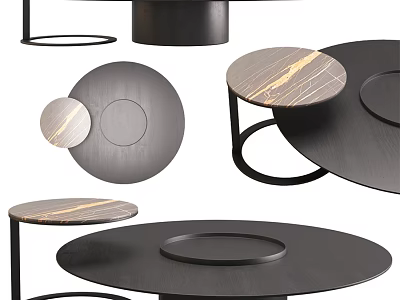 Minimalist Modern Coffee Table With Round Marble Top And Black Metal Frame Design 3d model