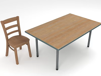 Wooden Table and Chair Set Featuring Metal Legs and Wooden Backrest Design 3d model