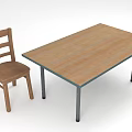 Wooden Table and Chair Set Featuring Metal Legs and Wooden Backrest Design
