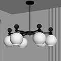 Modern Chandelier with White Globe Shades and Black Spherical Accents for Contemporary Interior Lighting