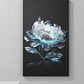 Decorative Plant Painting With Blue And White Gradient Flower On Black Background