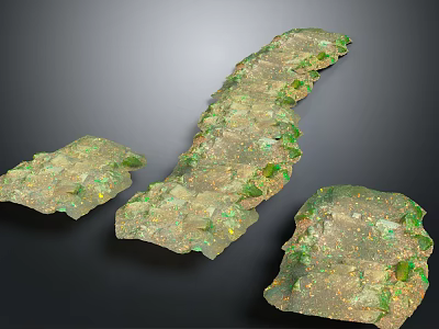Irregular Ground Fragments With Green Moss And Yellow Specks Natural Rocky Texture 3d model
