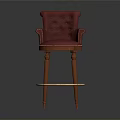 Elegant Red Velvet Tufted Bar Stool With Wooden Legs And Golden Ring