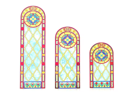 Stained Glass Arched Casement Windows With Geometric Patterns And Decorative Designs In Various Sizes 3d model