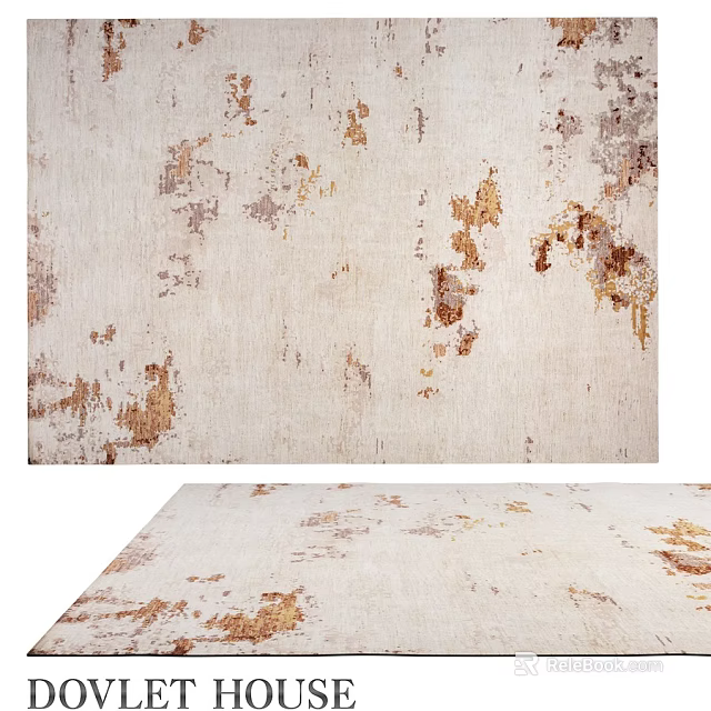 Square Rug with White Base and Brown Gold Distressed Patterns for Home Decor 3d model 