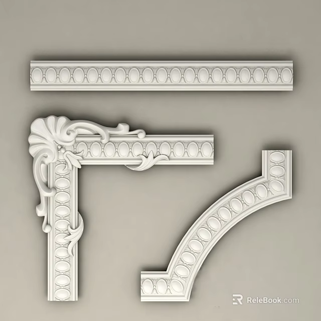 Intricate Carved Decorative Moldings With Corner And Curved Patterns For Interior Design 3d model 