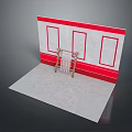 Household Products Display With Red And White Wall Three Rectangular Panels Wooden Rack