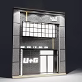 Modern Storefront Facade With Gray Brick Wall Windows Doors And U+G Logo 3d model