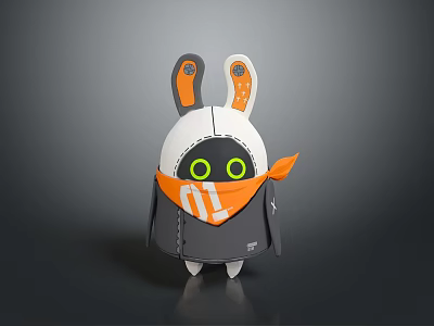 Cute Game Movie Character With Rabbit Ears Green Eyes Stitched Design And Orange Scarf 3d model